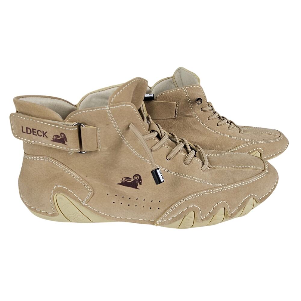 LDECK UNISEX BEIGE HIGH-TOP ORTHOPEDIC SNEAKER STRAP DETAIL SIZE 38